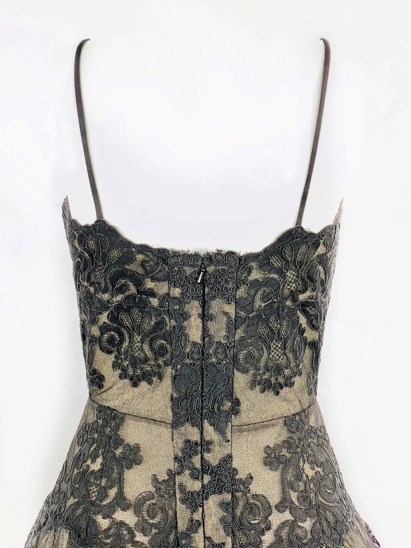 Vintage VICKY TIEL Couture Paris Black Floral Lace Sleeveless Mini Dress Size S - 6