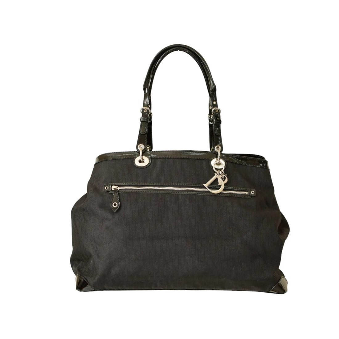 Christian Dior Oblique Jacquard & Black Patent Leather Tote Weekender Overnight: Title:Christian Dior Oblique Jacquard & Black Patent Leather Tote Weekender Overnight Description:Christian Dior Oblique Jacquard & Black Patent Leather Tote Weekender Overnight This Dior Weekender/Ov