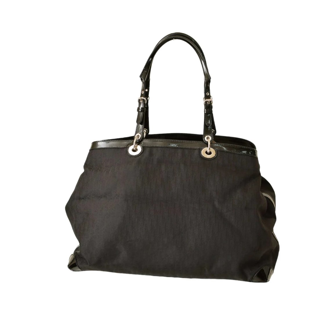 Christian Dior Oblique Jacquard & Black Patent Leather Tote Weekender Overnight - 2