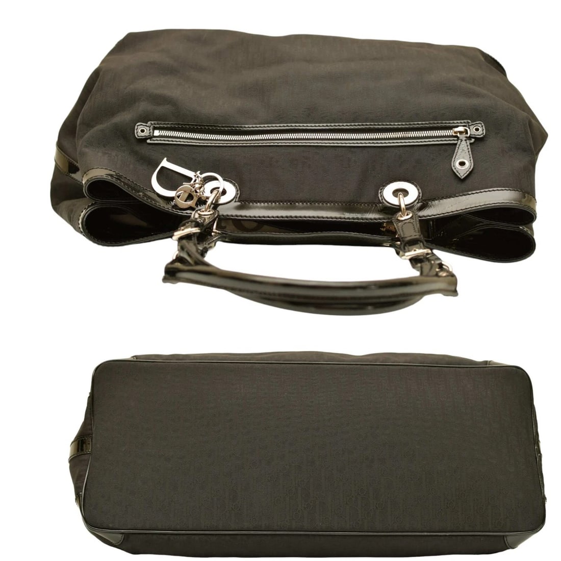 Christian Dior Oblique Jacquard & Black Patent Leather Tote Weekender Overnight - 4