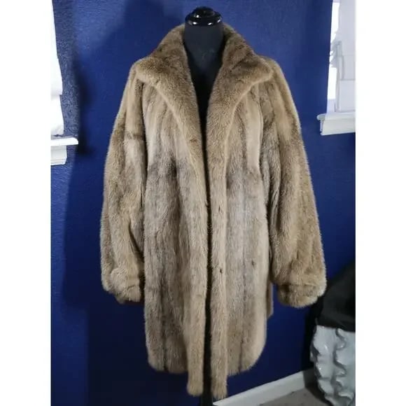 Gorgeous Unique Taupe Dyed Cross Mink Hooded Fur Coat Jacket (1 of 10)