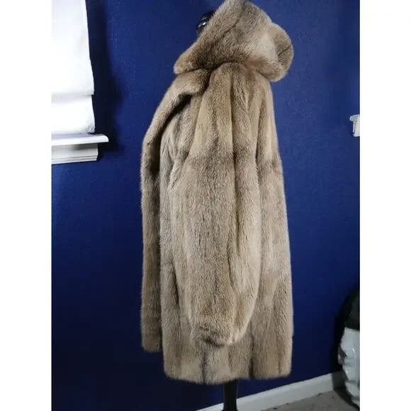 Gorgeous Unique Taupe Dyed Cross Mink Hooded Fur Coat Jacket - 3