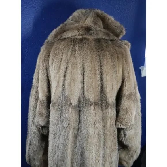 Gorgeous Unique Taupe Dyed Cross Mink Hooded Fur Coat Jacket - 7