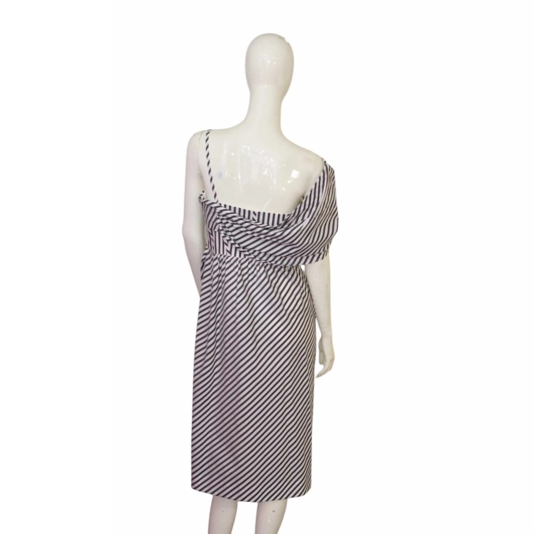 Carolina Herrera Gray & White Stripes Cotton Corset Midi Dress size 8 - 2