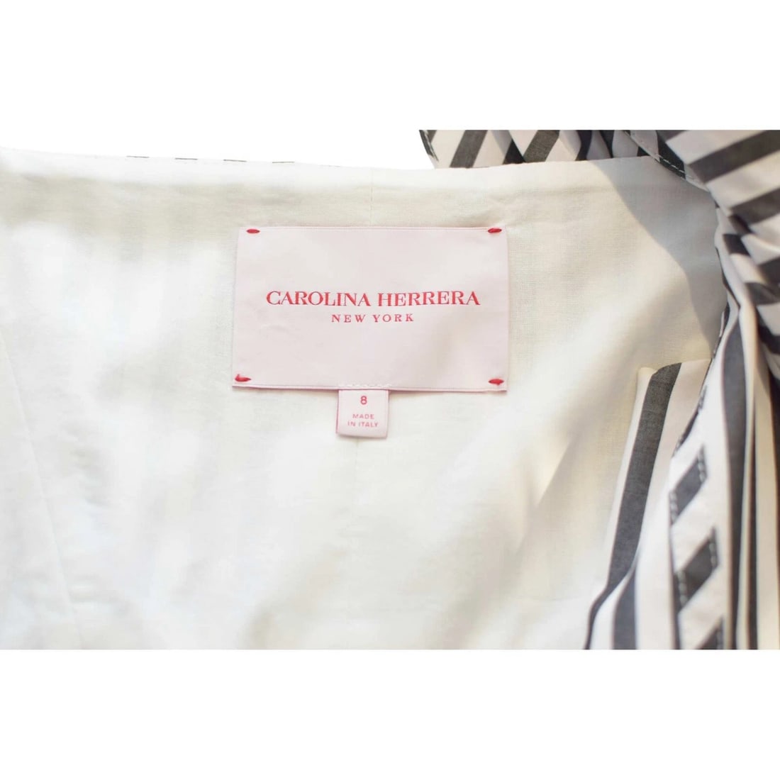 Carolina Herrera Gray & White Stripes Cotton Corset Midi Dress size 8 - 3