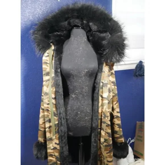 Gorgeous Parka! Camo & Black fox w/ fur lining Coat Jacket XL Plus - 3