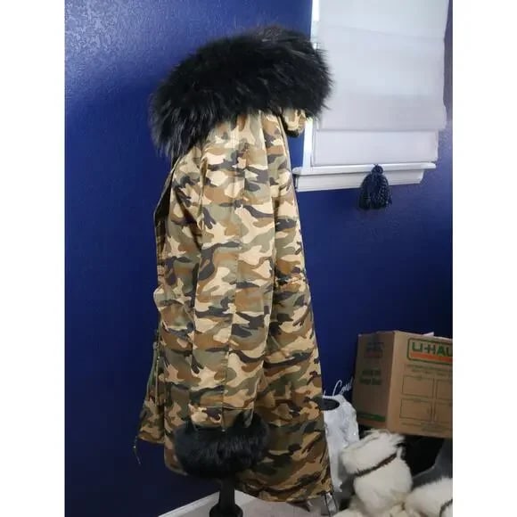 Gorgeous Parka! Camo & Black fox w/ fur lining Coat Jacket XL Plus - 4
