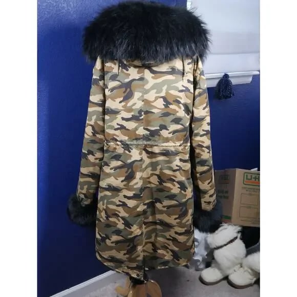 Gorgeous Parka! Camo & Black fox w/ fur lining Coat Jacket XL Plus - 5