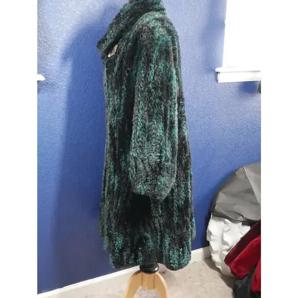 Gorgeous Paula Lishman Knitted Sheared Beaver Fur Swing Coat Jacket Teal Black - 3