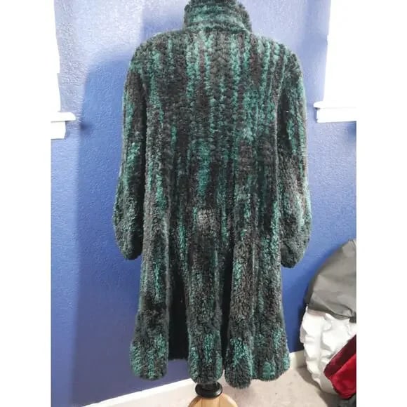 Gorgeous Paula Lishman Knitted Sheared Beaver Fur Swing Coat Jacket Teal Black - 4