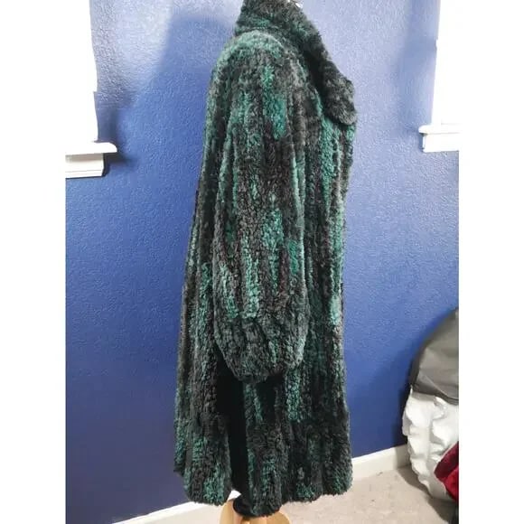 Gorgeous Paula Lishman Knitted Sheared Beaver Fur Swing Coat Jacket Teal Black - 5