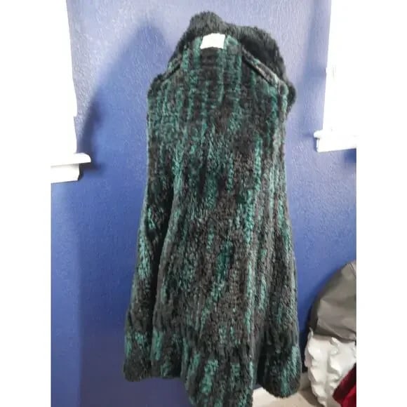 Gorgeous Paula Lishman Knitted Sheared Beaver Fur Swing Coat Jacket Teal Black - 6