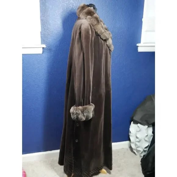 Stunning Sheared Female Mink & Chinchilla 52" Full Length Fur Coat Jacket - 6
