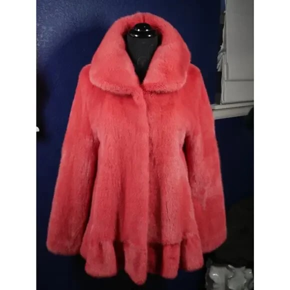 Stunning NWOT Hot Coral Pink Mink Fur Coat Jacket (1 of 7)