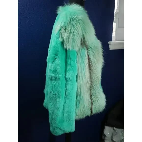 Gorgeous Fox & Rex Chinchilla Teal Fur Coat Jacket - 5