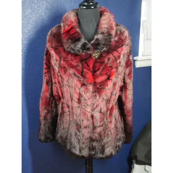 Gorgeous NEW Red Black Ombre & Design Mink Fur Coat Jacket (1 of 6)