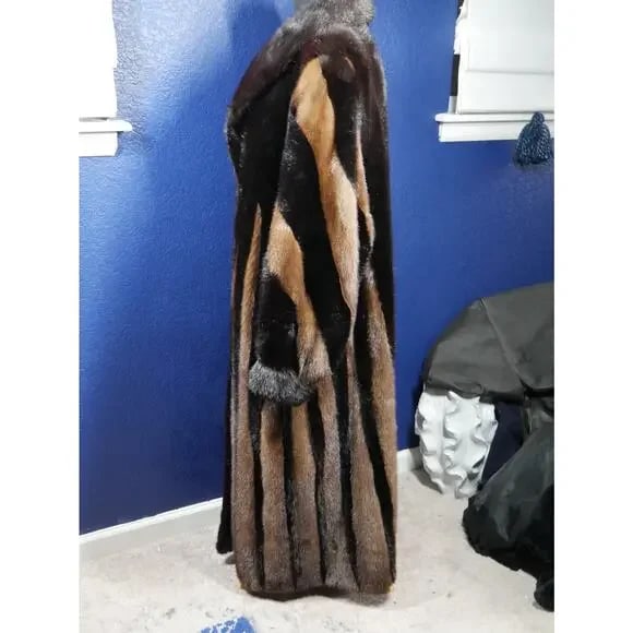 Striking two tone Full Length Mink Fur Coat Jacket XL Plus Unisex - 2