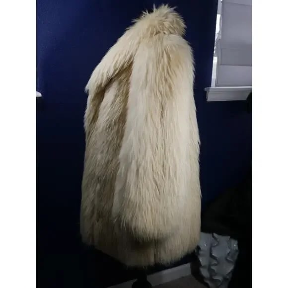 Amazing RARE Bleached Finnish Raccoon & Pearl Fox Fur Coat Jacket Unisex! - 4