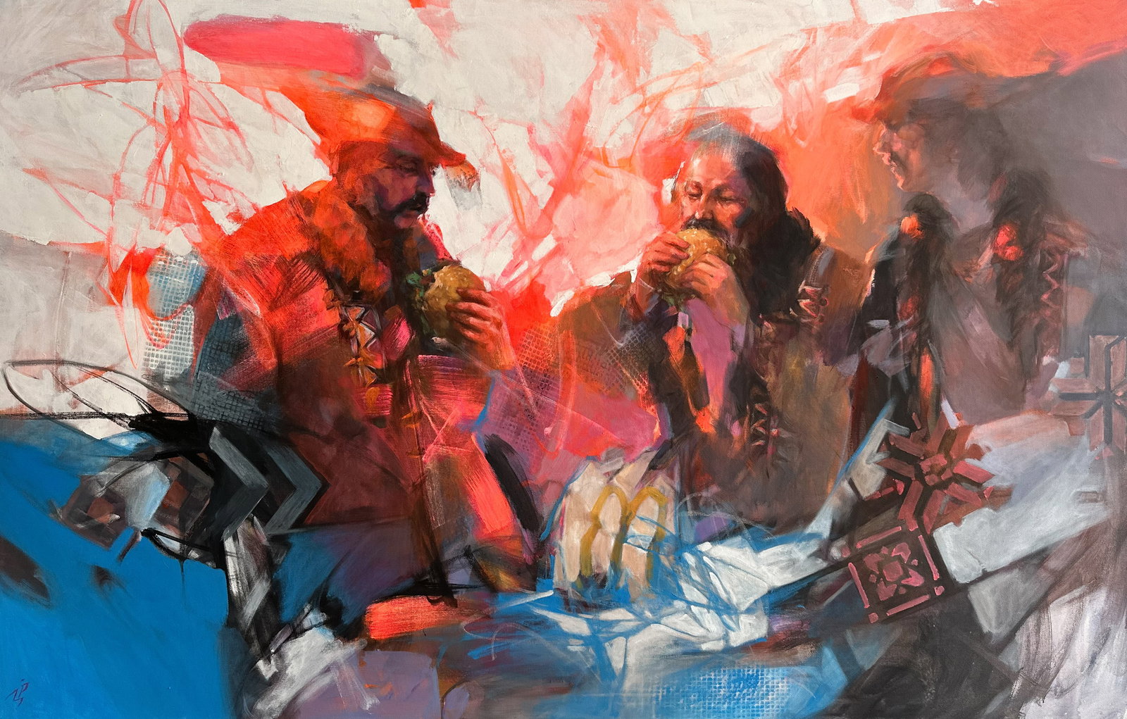 Oil portrait painting Degustation Ivan T.: Title: Oil portrait painting Degustation Ivan T. Description: 5IT Painter: Ivan T. Size: 90x140 cm/35.43x55.19 inches Components: oil, acrylic, canvas Original painting from our collection ERA: 2024 S