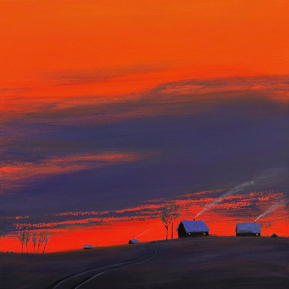 Acrylic painting Winter evening Igor Kutsenko: Title: Acrylic painting Winter evening Igor Kutsenko Description: 48Kut Painter: Igor Kutsenko Size: 40x40 cm/15,75x15,75 inches Components: Acrylic, canvas Original painting from our collection ERA: