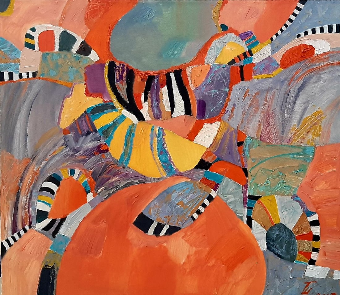 Abstract Oil painting Red composition Tetyana Shulyak: Title: Abstract Oil painting Red composition Tetyana Shulyak Description: 37Sl Painter: Tetyana Shulyak Size: 68x78cm/26,77x30,71 inches Components: oil, canvas Original painting from our