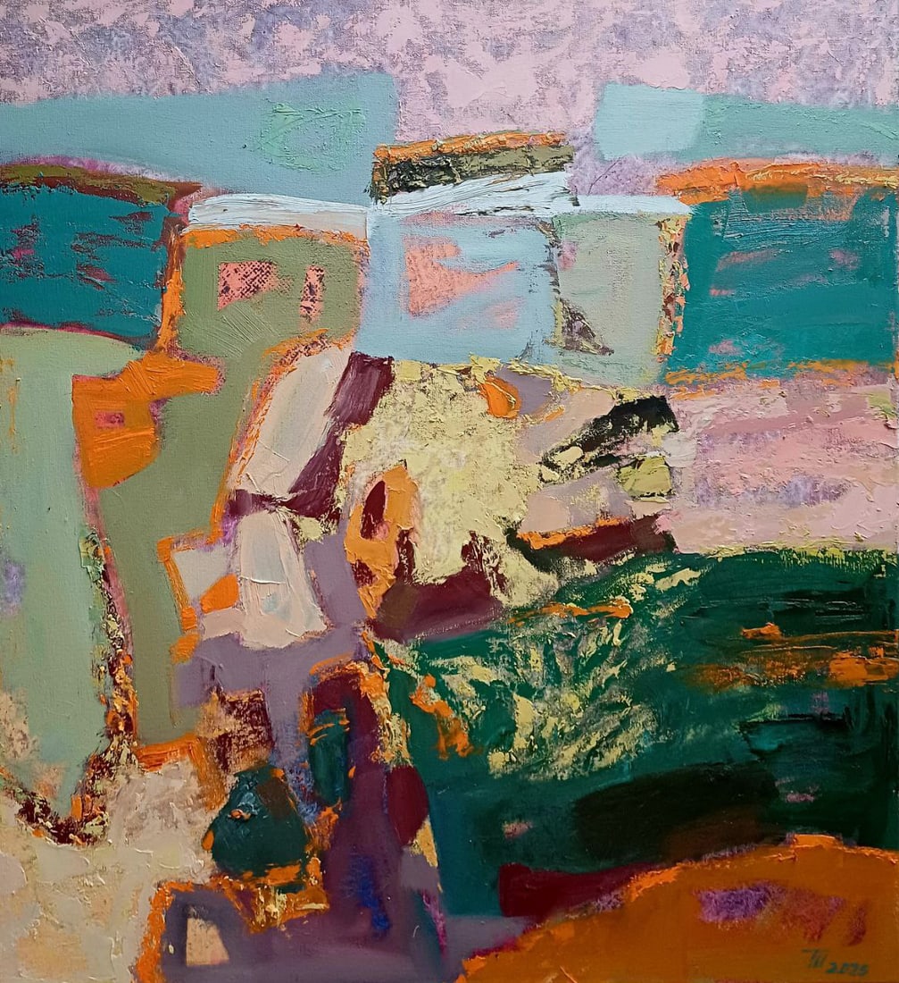 Abstract Oil painting Summer season with a dream of travel Tetyana Shulyak: Title: Abstract Oil painting Summer season with a dream of travel Tetyana Shulyak Description: 42Sl Painter: Tetyana Shulyak Size: 65x60 cm/25.59x23.62 inches Components: oil, canvas Original