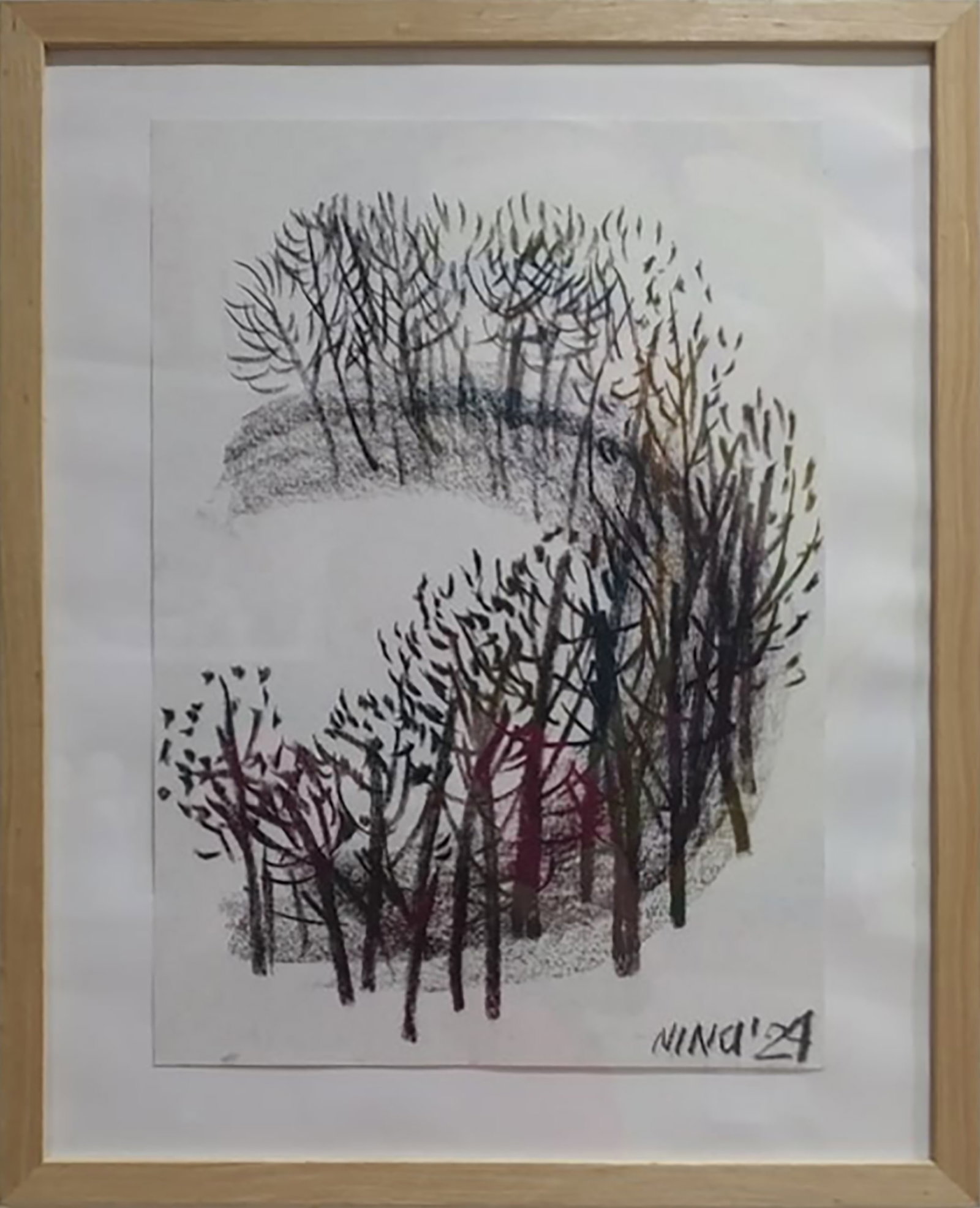 Oil painting Lake Nina L: Title: Oil painting Lake Nina L Description: 25Lt Painter: Nina L. Size: 53x43 cm/ 20.86x16.92 inches Components: coal, paper Original painting CONDITION: exellent ERA: 2024 ARTIST: She was born on N