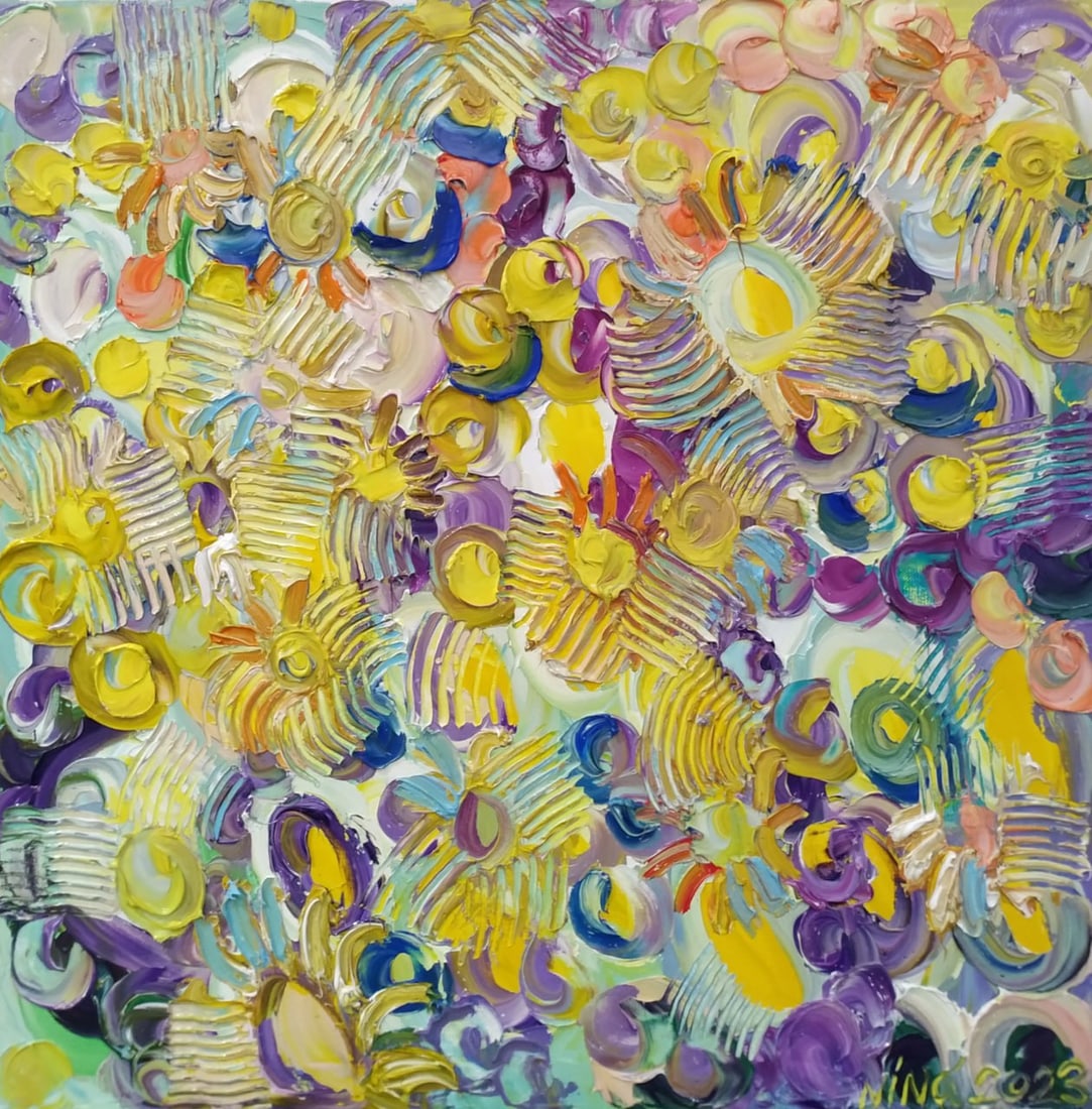 Abstract Oil painting medicinal flowers Nina L: Title: Abstract Oil painting medicinal flowers Nina L Description: 79Lt Painter: Nina L. Size: 60x60 cm/ 23.62x23.62 inches Components: oil, canvas Original painting CONDITION: exellent ERA: 2023 ARTI