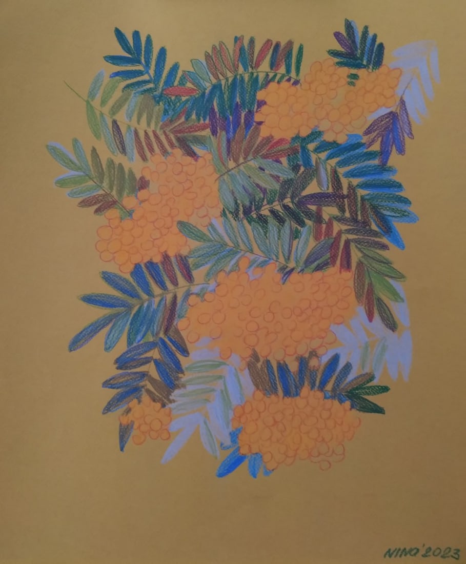Oil painting mountain ash Nina L: Title: Oil painting mountain ash Nina L Description: 100Lt Painter: Nina L. Size: 50x40 cm/ 19.68x15.74 inches Components: pencils, paper Original painting CONDITION: exellent ERA: 2023 ARTIST: She w