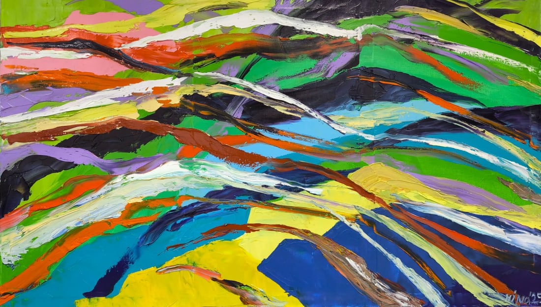 Abstract Oil painting Peaks Nina L: Title: Abstract Oil painting Peaks Nina L Description: 161Lt Painter: Nina L. Size: 70x120 cm/ 27.55x47.24 inches Components: oil, canvas Original painting CONDITION: exellent ERA: 2025 ARTIST: She w