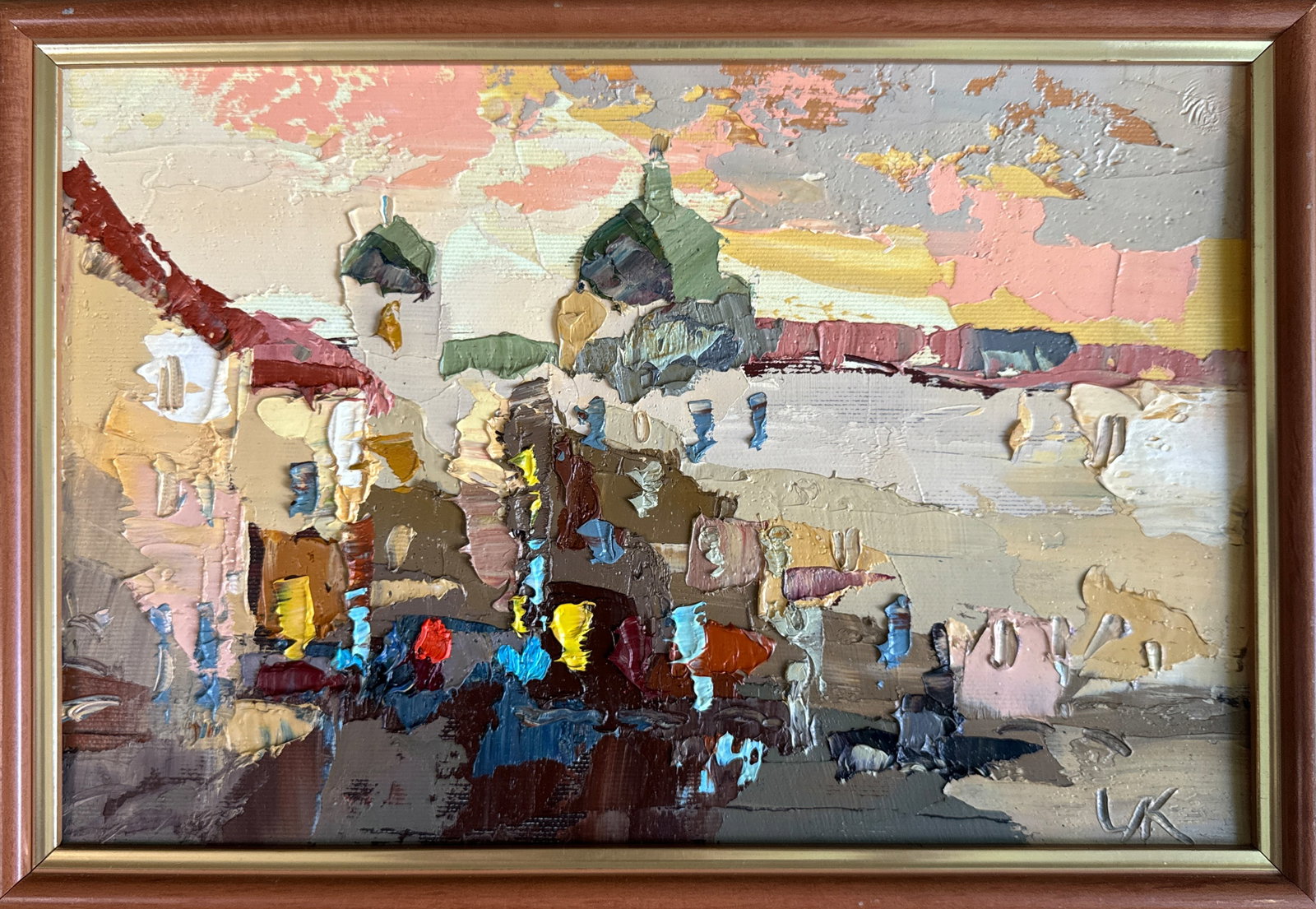 Oil painting with frame Lviv. Market K. Leonid: Title: Oil painting with frame Lviv. Market K. Leonid Description: 16KK Painter: K. Leonid Size: 20x30 cm/ 7.87x11.81 inches Components: oil, canvas, cardboard Original painting CONDITION: