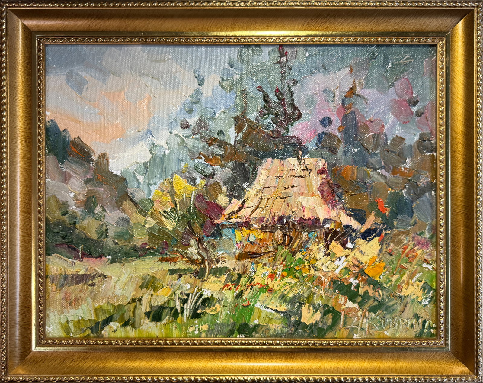 Oil painting with frame An old house K. Leonid: Title: Oil painting with frame An old house K. Leonid Description: 88KK Painter: K. Leonid Size: 30x40 cm/ 11.81x15.74 inches Components: oil, canvas Original painting CONDITION: exellent ERA:2013 ART