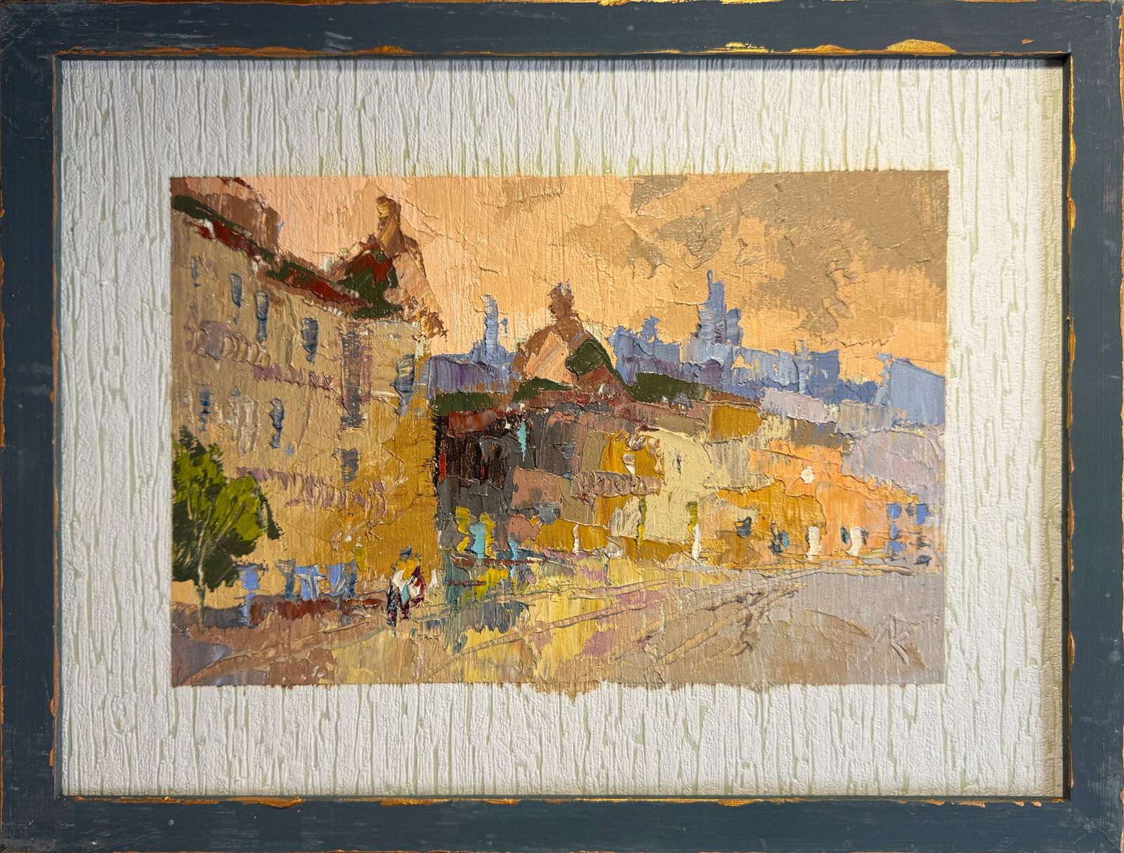Oil painting with frame City K. Leonid: Title: Oil painting with frame City K. Leonid Description: 130KK Painter: K. Leonid Size: 30x40 cm/ 11.81x15.74 inches Components: oil, paper, fiberboard Original painting CONDITION: exellent ERA:2017
