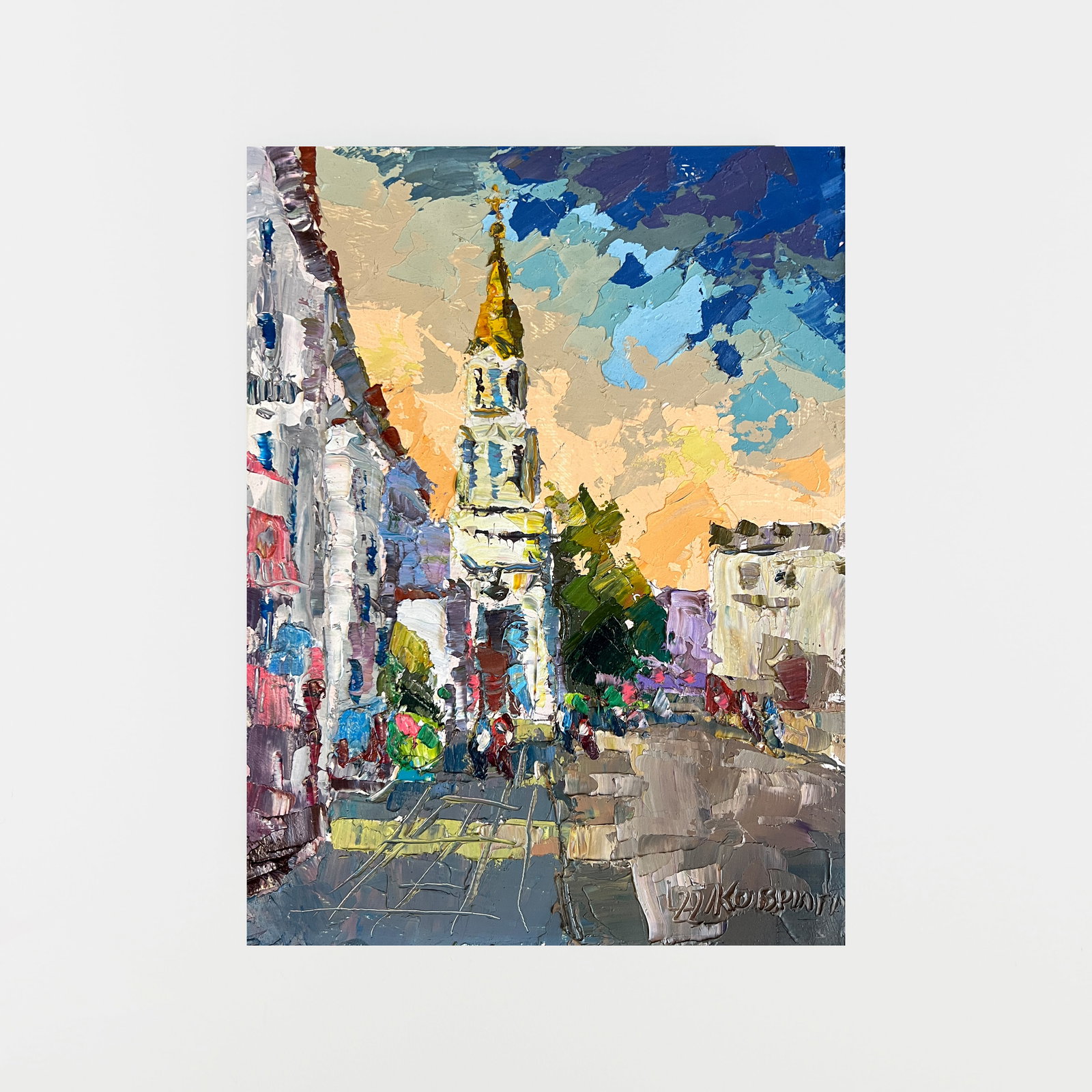 Oil painting city church K. Leonid: Title: Oil painting city church K. Leonid Description: 161KK Painter: K. Leonid Size: 40x30 cm/ 15.74x11.81 inches Components: oil, canvas, cardboard Original painting CONDITION: exellent 