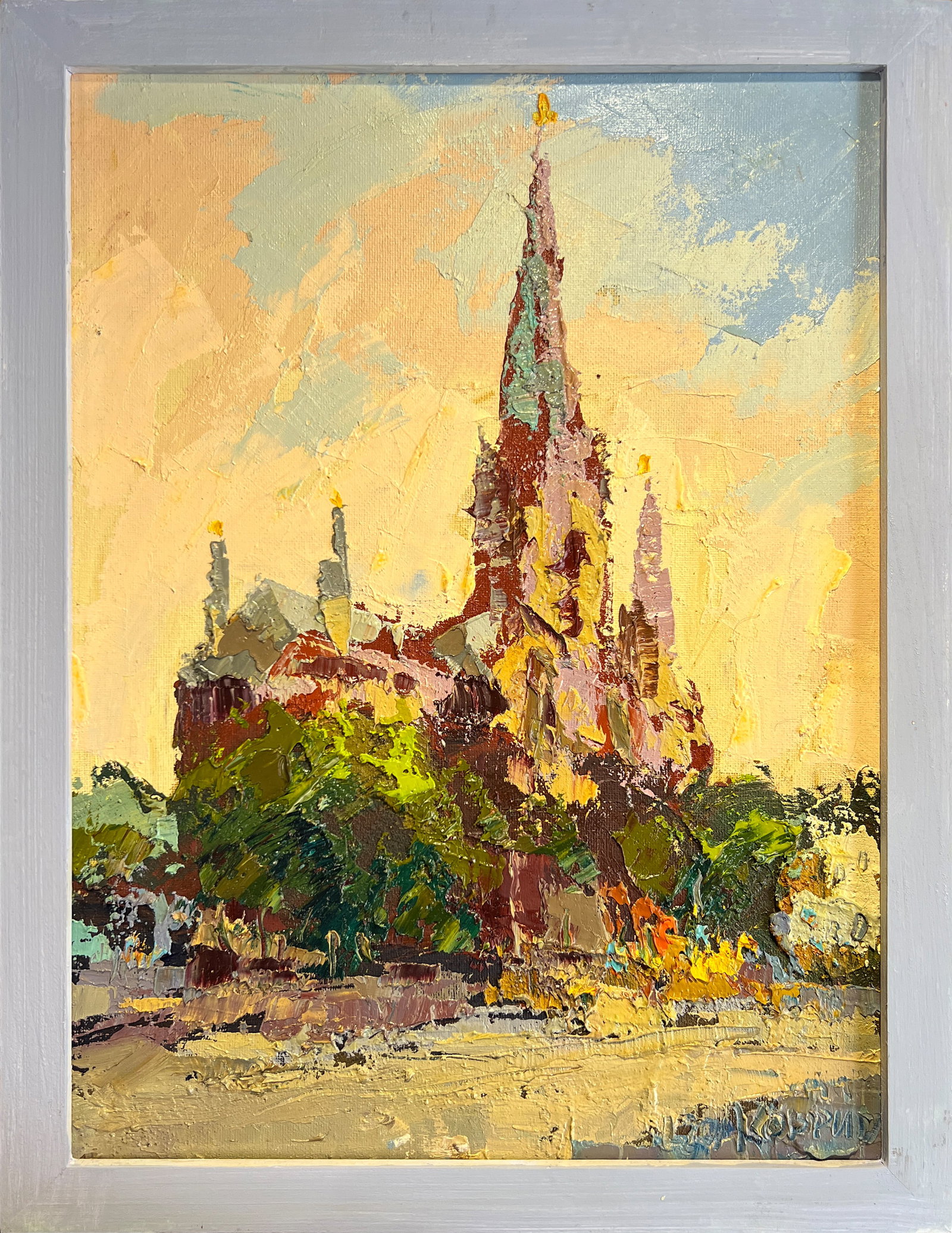 Oil painting with frame Church of Saints Olga and Elizabeth (Lviv) K. Leonid: Title: Oil painting with frame Church of Saints Olga and Elizabeth (Lviv) K. Leonid Description: 176KK Painter: K. Leonid Size: 40x30 cm/ 15.74x11.81 inches Components: oil, canvas, cardboard Original