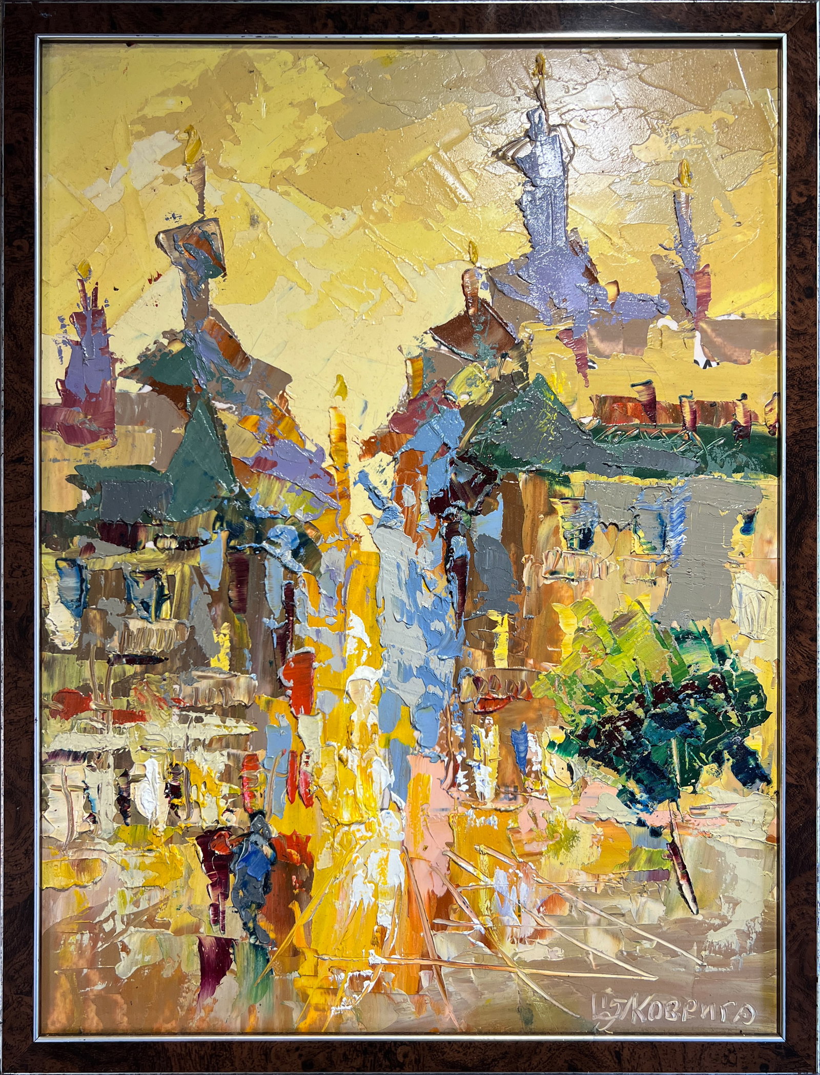 Oil painting with frame Evening K. Leonid: Title: Oil painting with frame Evening K. Leonid Description: 183KK Painter: K. Leonid Size: 40x30 cm/ 15.74x11.81 inches Components: oil, cardboard Original painting CONDITION: exellent ERA:2015 ARTI