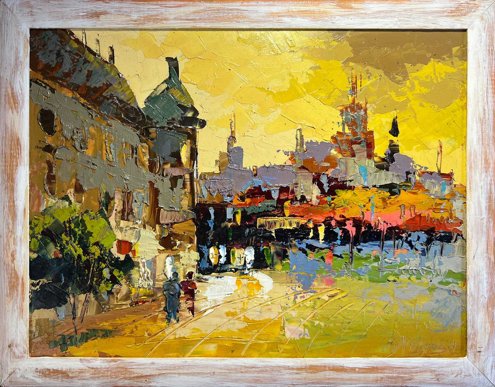 Oil painting with frame Evening K. Leonid: Title: Oil painting with frame Evening K. Leonid Description: 186KK Painter: K. Leonid Size: 30x40 cm/ 11.81x15.74 inches Components: oil, canvas Original painting CONDITION: exellent 