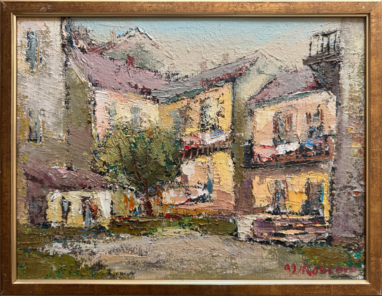 Oil painting with frame City yard K. Leonid - 2