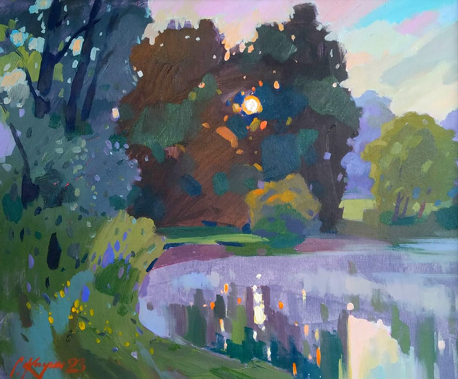 Acrylic painting Dawn in nature Serhii Kachyn: Title: Acrylic painting Dawn in nature Serhii Kachyn Description: 47KACH Painter: Serhii Kachyn Size: 50x60 cm/19.68x23.62 inches Components: acrylic, canvas Original painting CONDITION: excellent ART