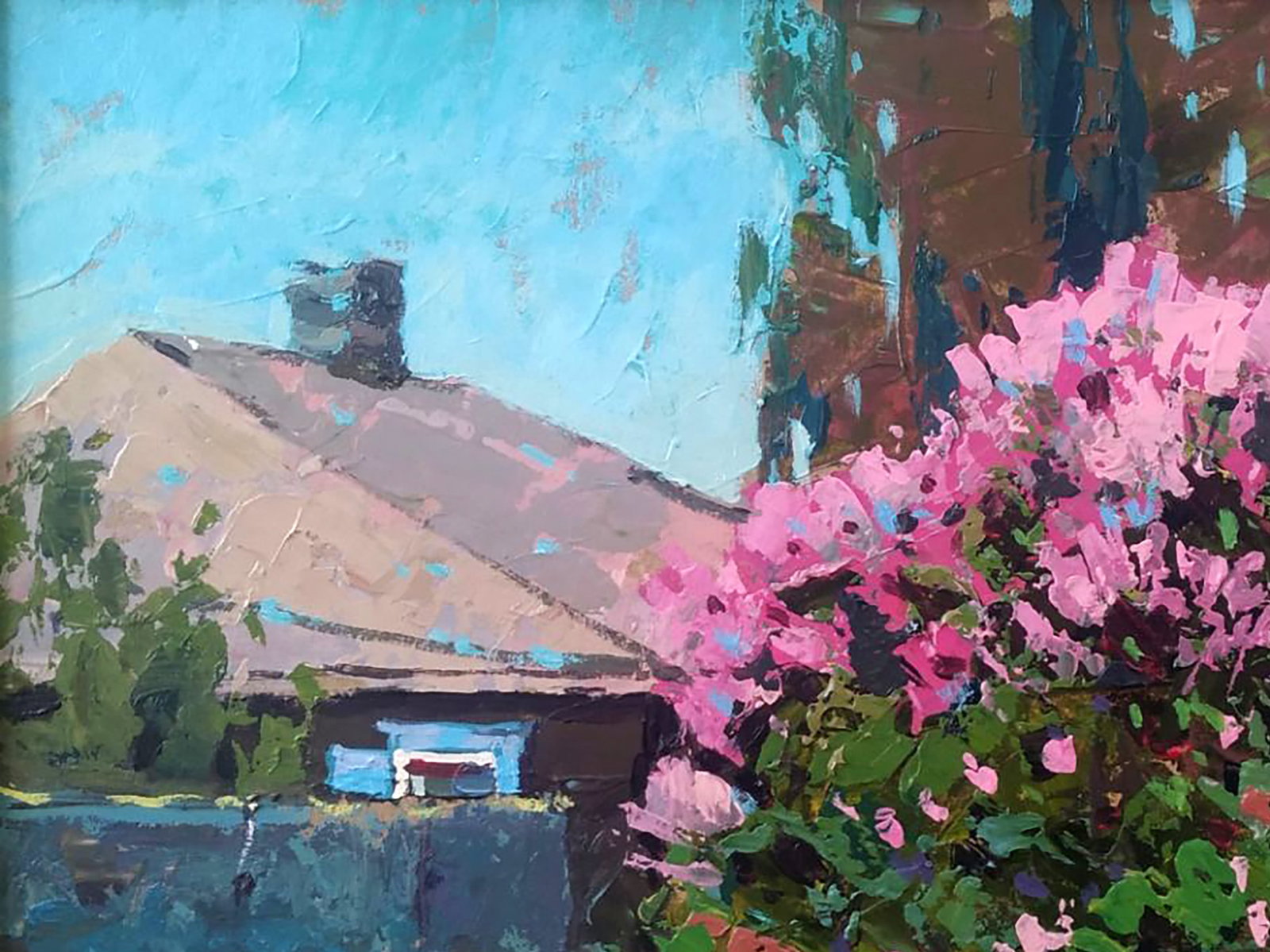 Acrylic painting Lilac blooms in the yard Serhii Kachyn - 2