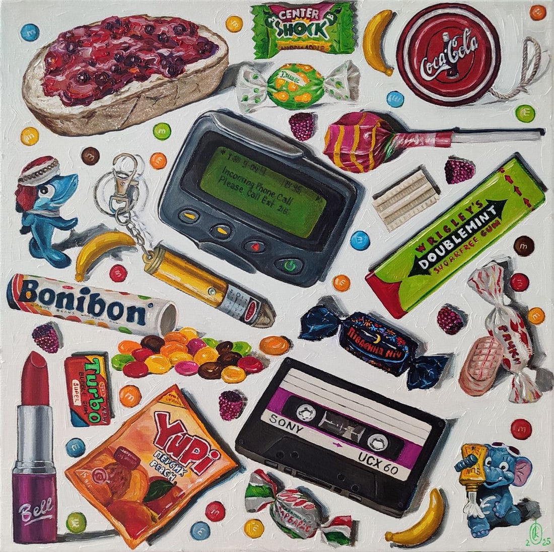 Oil painting Smells like teen spirit Oksana Sklym: Title: Oil painting Smells like teen spirit Oksana Sklym Description: 2SKLIM Painter: Oksana Sklym Size: 40x40 cm/15.74x15.74 inches Components: oil, acrylic, canvas Original painting CONDITION: excel