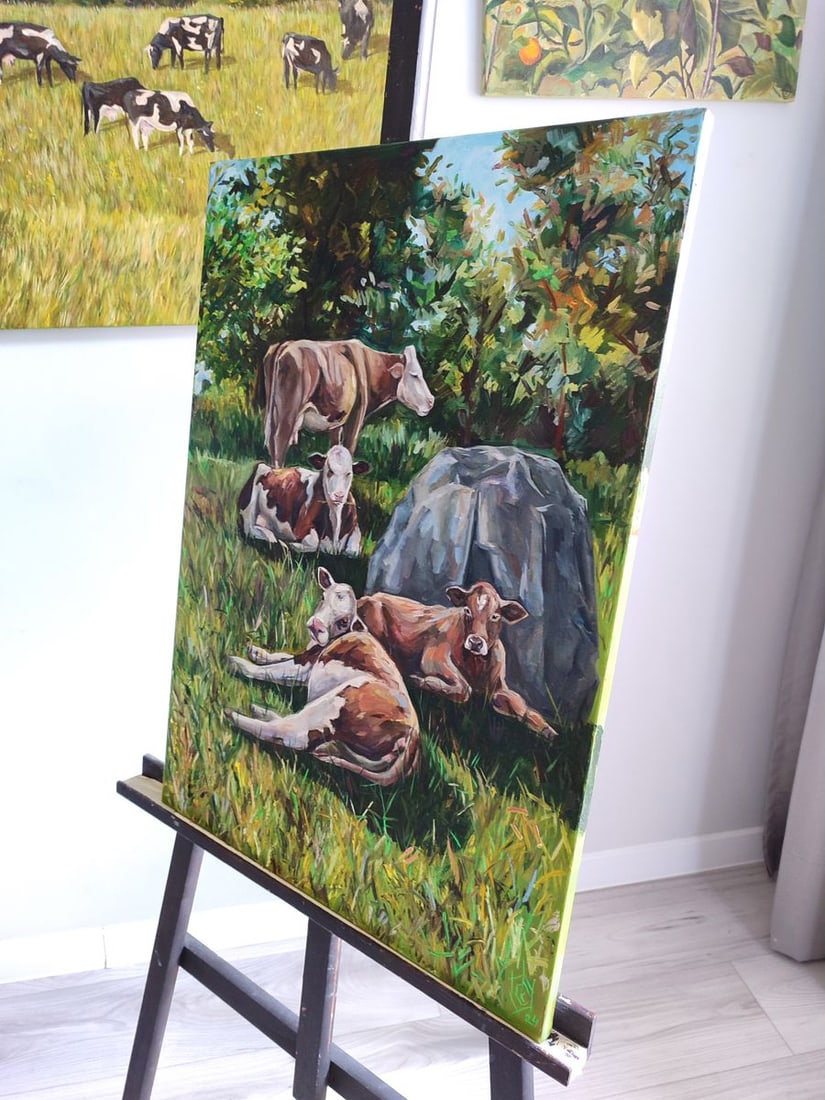 Oil painting Carefree cows with a stone Oksana Sklym - 5
