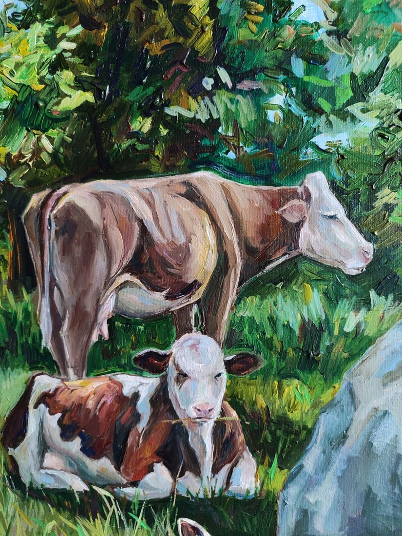 Oil painting Carefree cows with a stone Oksana Sklym - 6