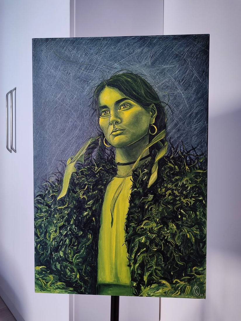 Oil painting Green portrait of a woman Oksana Sklym - 2
