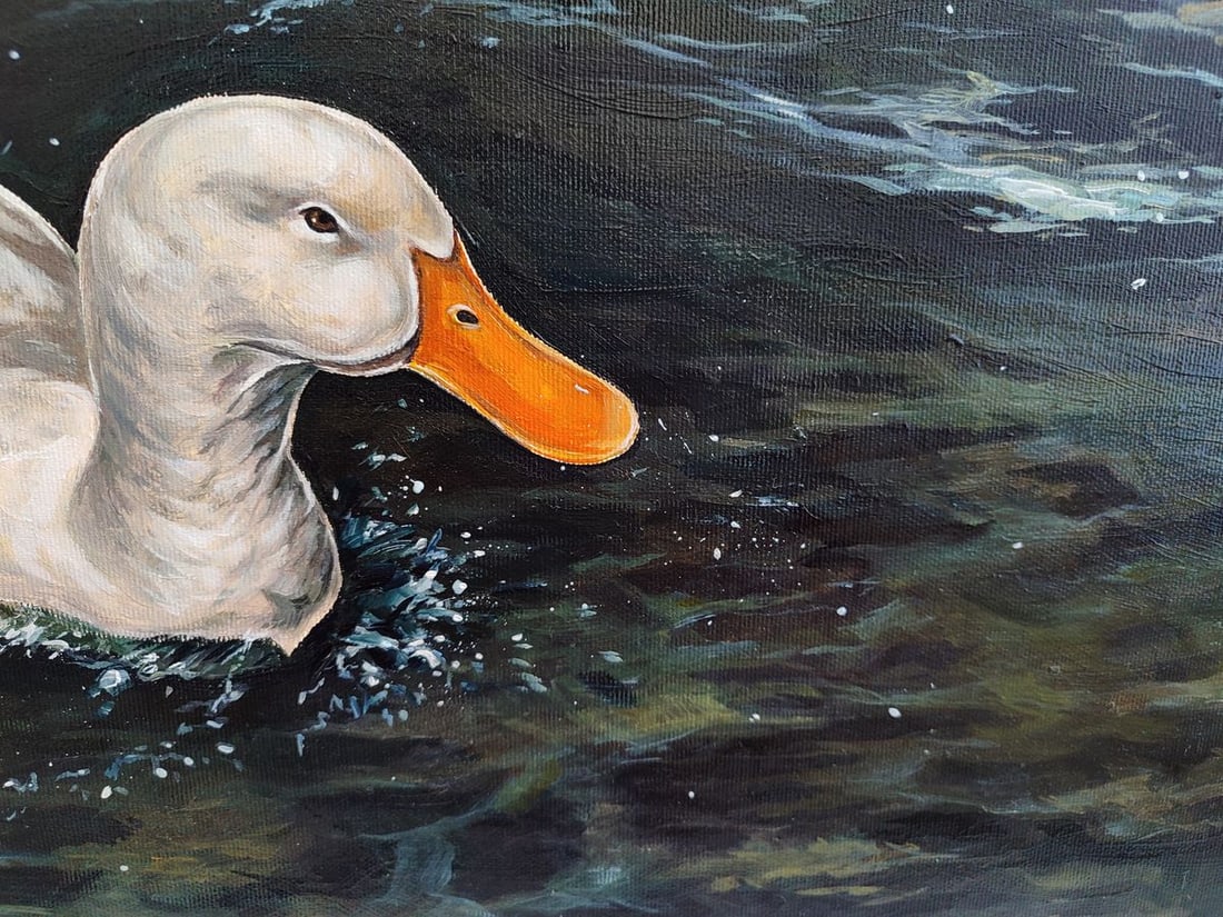 Oil painting Ducks are swimming in the lake Oksana Sklym - 3
