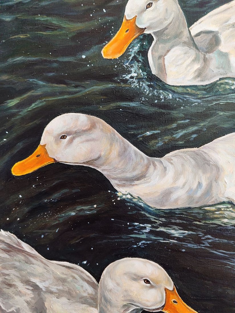 Oil painting Ducks are swimming in the lake Oksana Sklym - 5