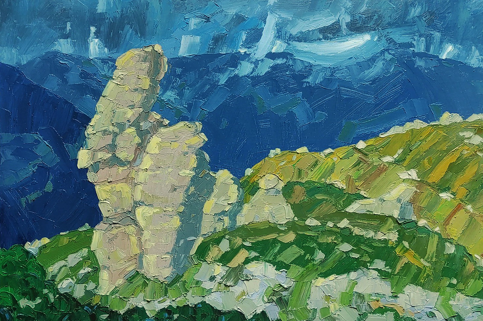 Oil painting Walking in the mountains Yaroslav Savchyn: Title: Oil painting Walking in the mountains Yaroslav Savchyn Description: 90SAVCH Painter: Yaroslav Savchyn Size: 40x60 cm/15.74x23.62 inches Components: oil, canvas on cardboard Original painting CO