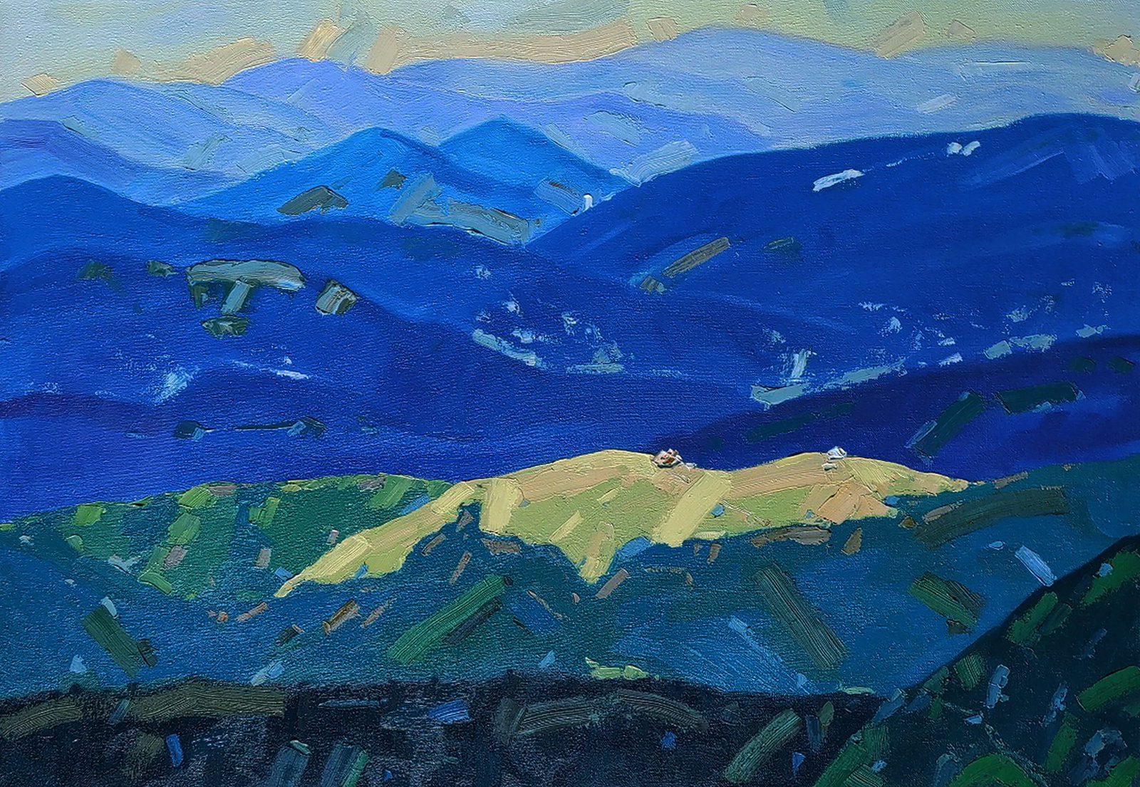 Oil painting Mountain Valley Yaroslav Savchyn: Title: Oil painting Mountain Valley Yaroslav Savchyn Description: 94SAVCH Painter: Yaroslav Savchyn Size: 60x80 cm/23.62x31.49 inches Components: oil, canvas Original painting CONDITION: excellent ART