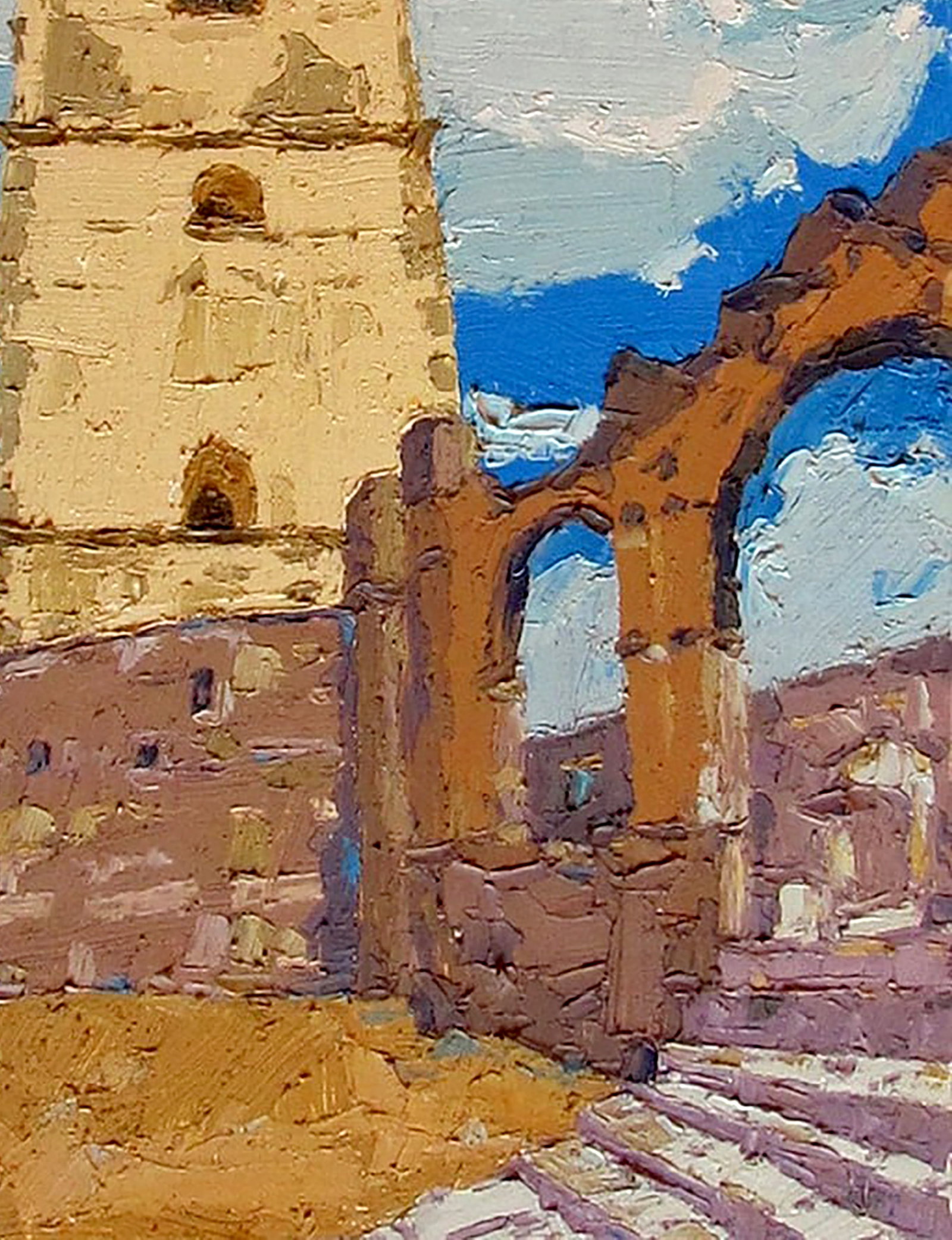 Oil painting Armenian bell tower in Kamenets Yaroslav Savchyn - 5