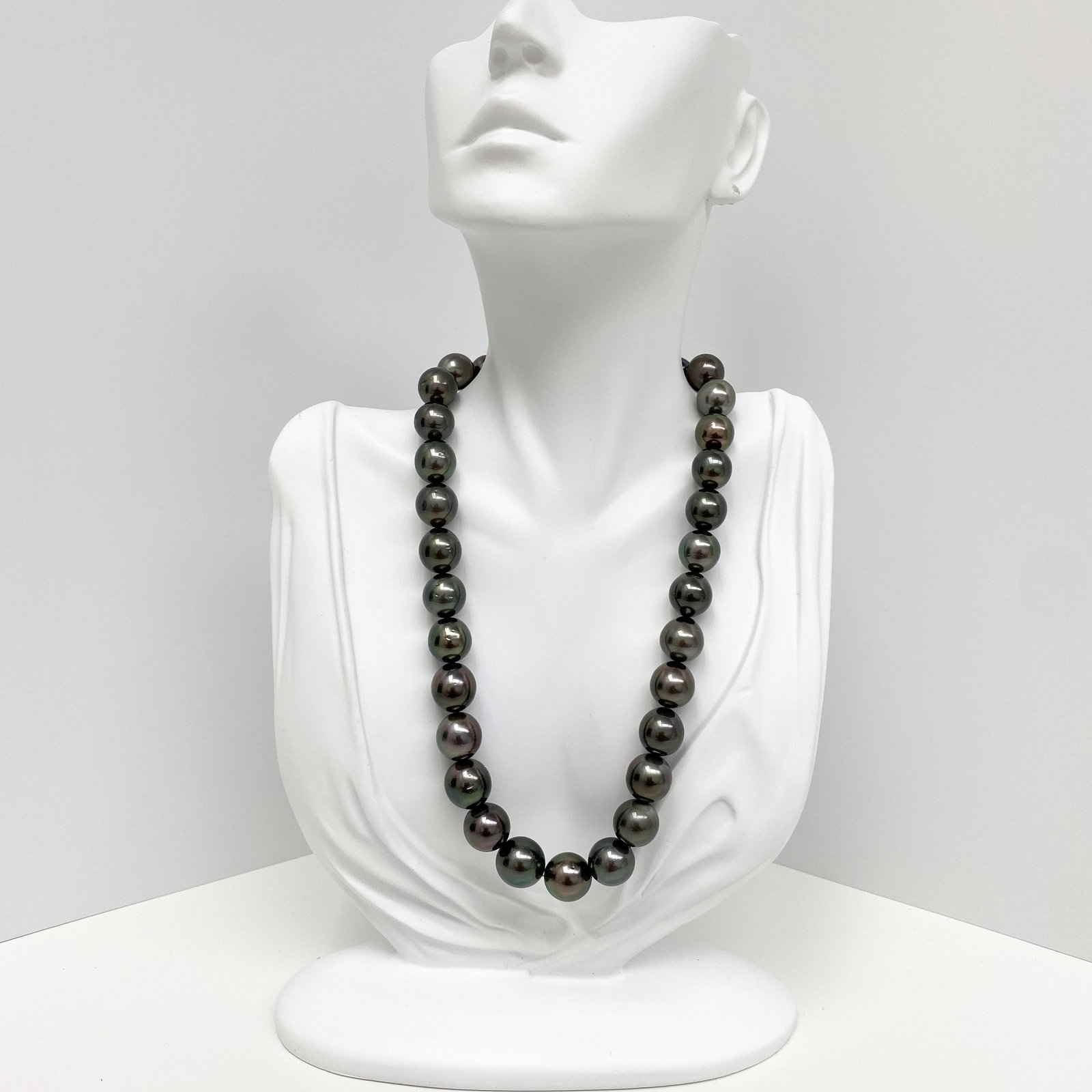 12-14mm Tahitian Dark Near-Round Pearl Necklace with 14k Clasp - 3